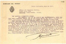 [Carta] 1947 mayo, Bello Horizonte [a] Gabriela Mistral, Monrovia, California