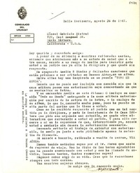 [Carta] 1947 ago. 26, Bello Horizonte [a] Gabriela Mistral, Santa Bárbara, California