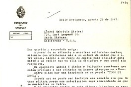 [Carta] 1947 ago. 26, Bello Horizonte [a] Gabriela Mistral, Santa Bárbara, California