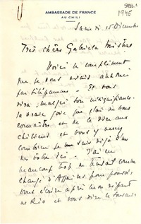 [Carta] 1945 dic. 15, Santiago [a] Gabriela Mistral