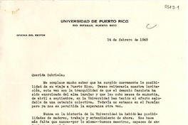 [Carta] 1949 feb. 14, Río Piedras, Puerto Rico [a] Gabriela [Mistral]