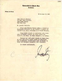 [Carta] 1946 mayo 30, [Río Piedras, Puerto Rico] [a] Gabriela Mistral, New York City