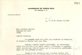 [Carta] 1948 feb. 25, [Río Piedras, Puerto Rico] [a] Gabriela Mistral, Santiago de Chile