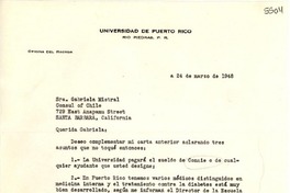 [Carta] 1948 mar. 24, [Río Piedras, Puerto Rico] [a] Gabriela Mistral, Santa Bárbara, California