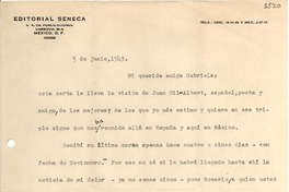 [Carta] 1943 jun. 5, México D.F. [a] Gabriela [Mistral]