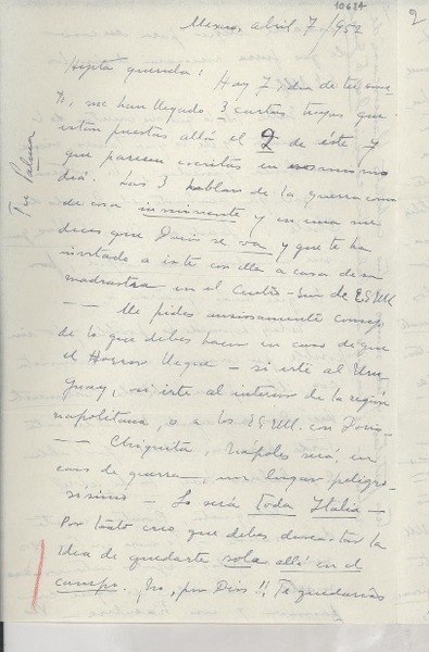[Carta] 1952 abr. 7, México [a] Gabriela Mistral