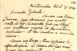[Carta] 1945 abr. 3, Montevideo [a] Gabriela Mistral