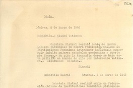 [Carta] 1946 mar. 5, Londres, [Inglaterra] [a] Gabriela Mistral