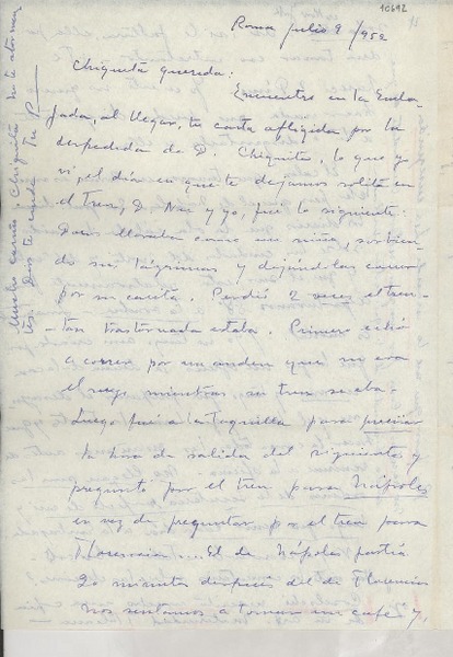 [Carta] 1952 jul. 9, Roma, [Italia] [a] Gabriela Mistral