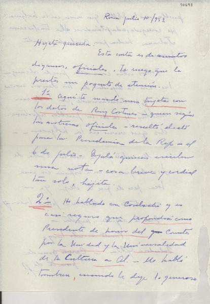 [Carta] 1952 jul. 10, Roma, [Italia] [a] Gabriela Mistral