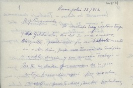 [Carta] 1952 jul. 22, Roma, [Italia] [a] Gabriela Mistral, Napoli, Italia