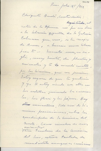 [Carta] 1952 jul. 25, Roma, [Italia] [a] Gabriela Mistral