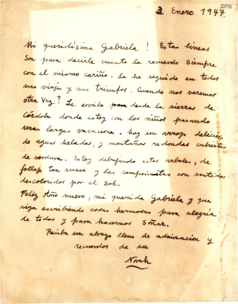 [Carta] 1947 ene. 2, [Argentina] [a] Gabriela Mistral