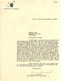 [Carta] 1938 sept. 29, Quito [a] Gabriela Mistral, Guayaquil