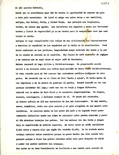 [Carta] 1948 sept. 10, Ciudad de Guatemala [a] Gabriela [Mistral]