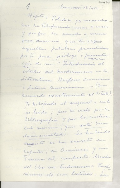 [Carta] 1952 nov. 12, Roma, [Italia] [a] Gabriela Mistral