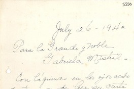 [Carta] 1942 jul. 26, Evanston, Illinois [a] Gabriela Mistral