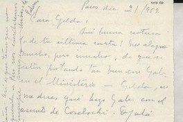 [Carta] 1952 dic. 21, París, [Francia] [a] Gilda Péndola