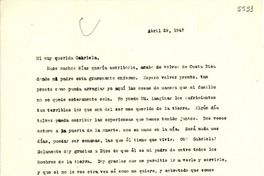 [Carta] 1947 abr. 29, Evanston, Illinois [a] Gabriela Mistral