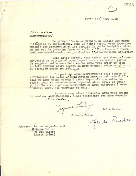 [Carta] 1950 mar. 17, París [a] Gabriela Mistral