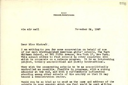 [Carta] 1947 nov. 24, Perkasie, Pennsylvania, [EE.UU.] [a] Gabriela Mistral, Santiago, Chile
