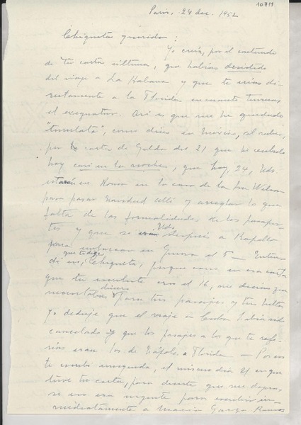[Carta] 1952 dic. 24, París, [Francia] [a] Gabriela Mistral