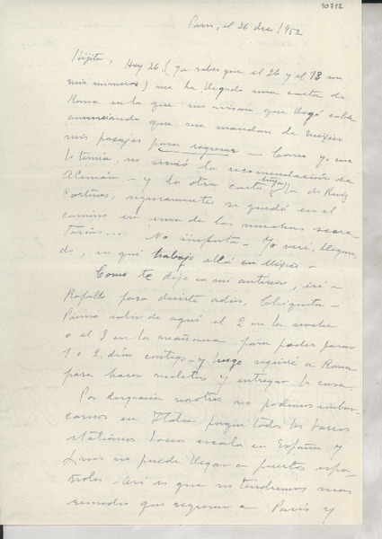 [Carta] 1952 dic. 26, París, [Francia] [a] Gabriela Mistral