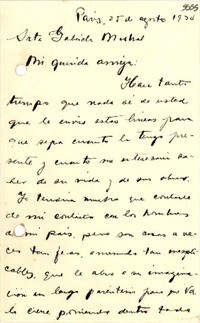 [Carta] 1934 ago. 25, París [a] Gabriela Mistral