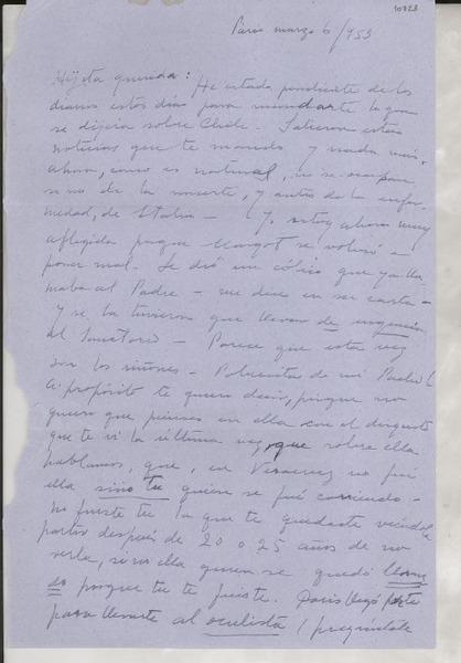 [Carta] 1953 mar. 6, París, [Francia] [a] Gabriela Mistral