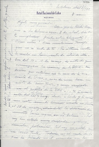 [Carta] 1953 abr. 8, La Habana, [Cuba] [a] Gabriela Mistral