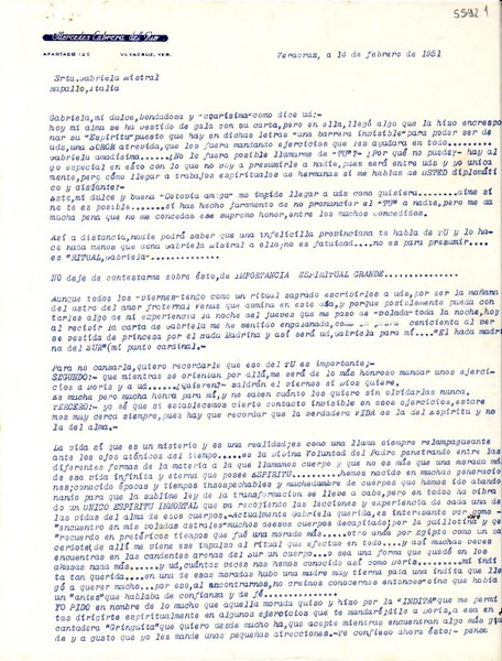 [Carta] 1951 feb. 14, Veracruz [a] Gabriela Mistral, Rapallo, Italia