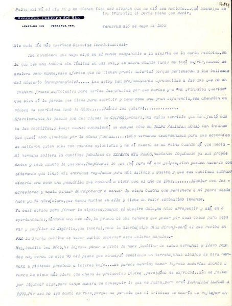 [Carta] 1952 mayo 15, Veracruz, [México] [a] [Gabriela Mistral]