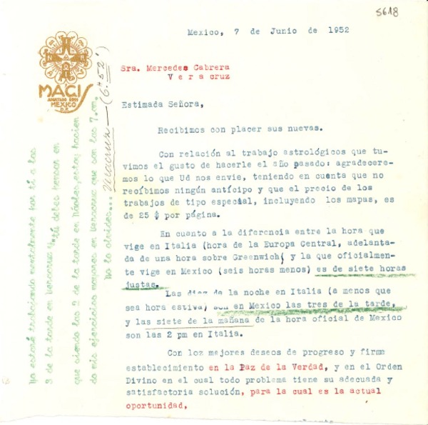 [Carta] 1952 jun. 7, Veracruz, [México] [a] [Gabriela Mistral]