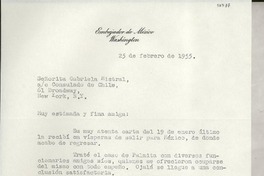 [Carta] 1955 feb. 25, Washington [a] Gabriela Mistral, New York