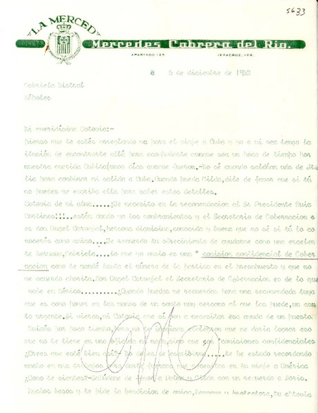 [Carta] 1952 dic. 5, Veracruz, [México] [a] Gabriela Mistral, , Nápoles, [Italia]
