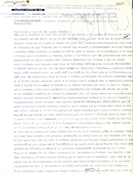 [Carta] 1951 ago. 26, Veracruz [a] Gabriela Mistral, Nápoles, Italia