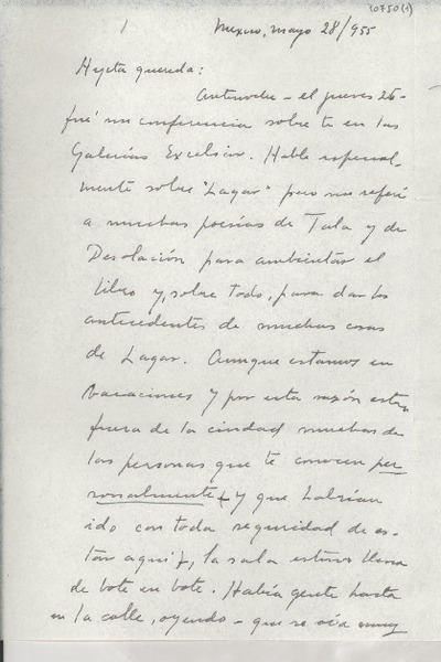 [Carta] 1955 mayo 28, México [a] Gabriela Mistral