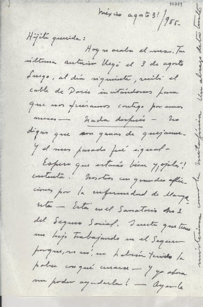 [Carta] 1955 ago. 31, México [a] Gabriela Mistral