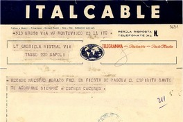 [Telegrama] [1952], Montevideo, [Uruguay] [a] Gabriela Mistral, Napoli, [Italia]