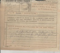 [Telegrama] 1945 nov. 16, BAires, [Argentina] [a] Gabriela Mistal [i.e. Mistral], Petrópolis, RJ, [Brasil]