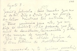 [Carta] [1955?] ago. 8, [Uruguay] [a] Gabriela [Mistral]