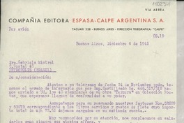 [Carta] 1945 dic. 6, Buenos Aires, [Argentina] [a] Gabriela Mistral, Petrópolis, Brasil