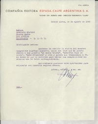 [Carta] 1946 ago. 14, Buenos Aires, [Argentina] [a] Gabriela Mistral, Los Angeles, California, EE.UU.