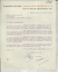 [Carta] 1947 jun. 12, Buenos Aires, [Argentina] [a] Gabriela Mistral, Los Angeles, California, [EE.UU.]