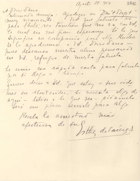 [Carta] 1954 ago. 11, [Uruguay] [a] Gabriela Mistral