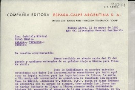 [Carta] 1950 mar. 11, Buenos Aires, [Argentina] [a] Gabriela Mistral, Hotel México, Jalapa, Veracruz, México