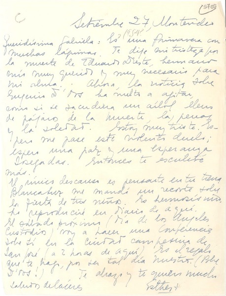 [Carta] 1954 sept. 27, Montevideo [a] Gabriela Mistral