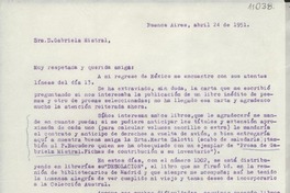 [Carta] 1951 abr. 24, Buenos Aires, [Argentina] [a] Gabriela Mistral