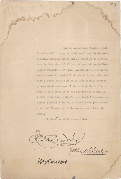 [Carta] 1940 feb., Montevideo [a] Gabriela Mistral