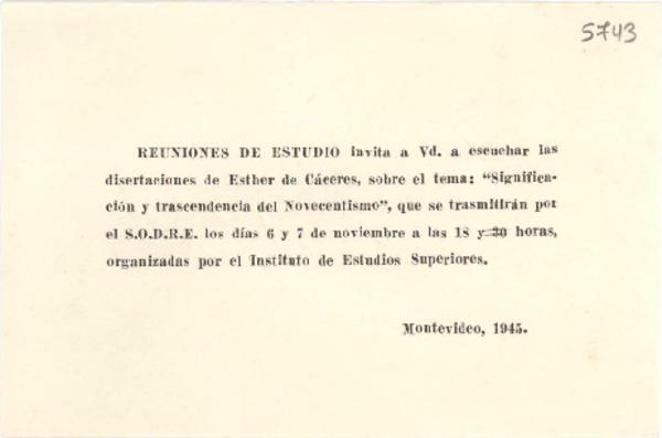[Carta] 1945, Montevideo [a] Gabriela Mistral
